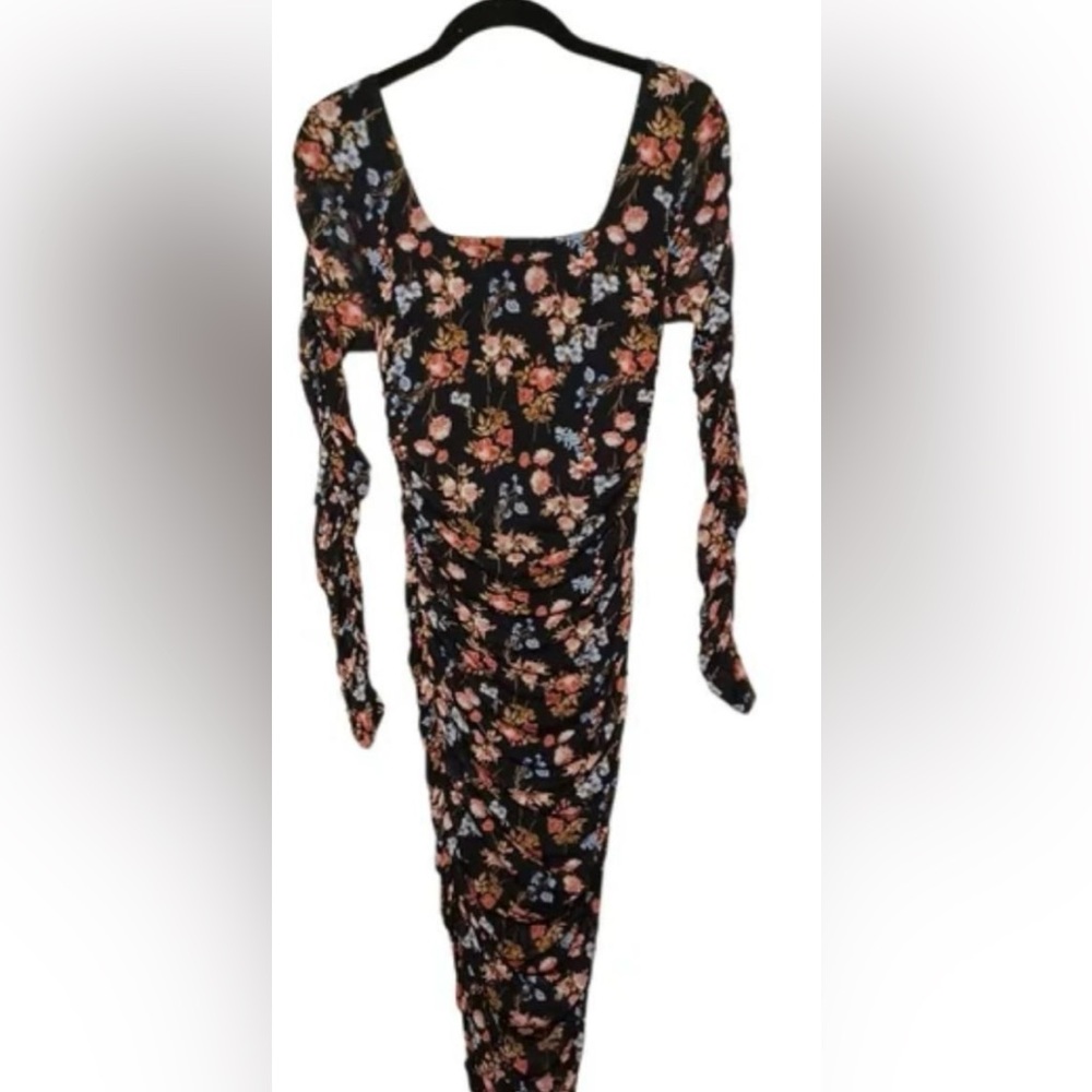 NWT Almost Famous Black Floral Long Sleeve Dress - Picture 3 of 16